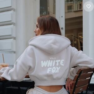 NWT White Fox Zip Up Cropped Hoodie - L/XL